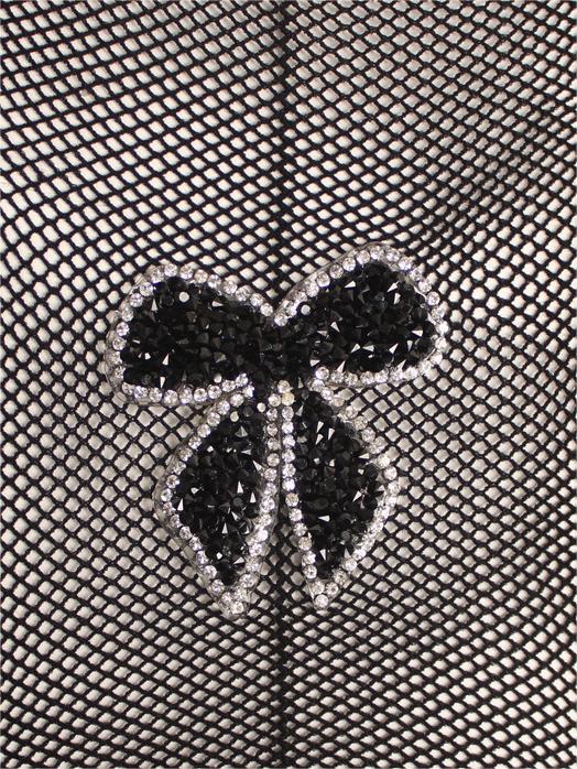 High Waist Bowknot Fishnet Pantyhose With Rhinestones Hello.LA.Girl